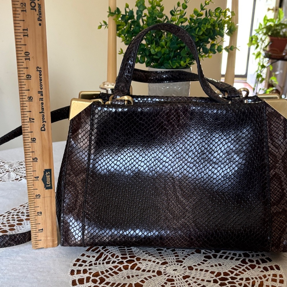 Calvin Klein Dark Brown Snake Print Satchel - Picture 2 of 9